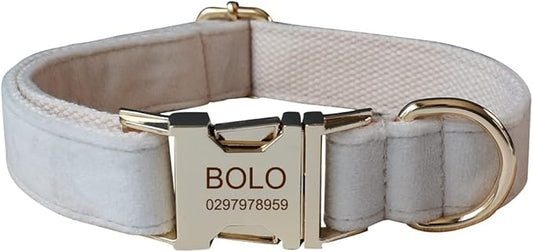 Dog Collar Custom Personalized Engraved Name and Phone Number for Puppy Small Medium Large Pets (M, Cream)