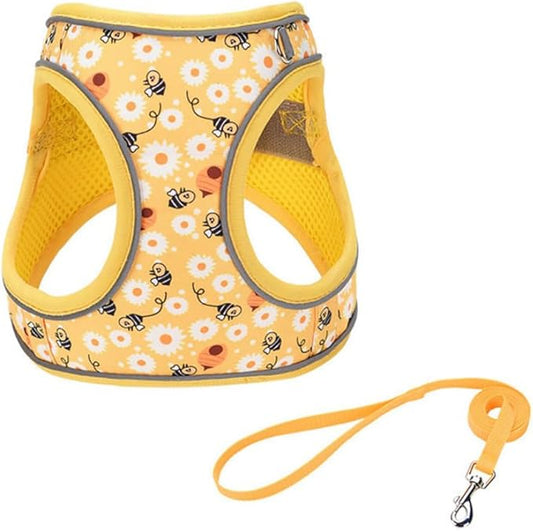 Step in Dog Harness and Leash Set, Flower Adjustable Easy Walk Puppy Harnesses, Soft Mesh Pet Vest Harness Small Size Adjustable No Pull Dog Harness for Small Dogs and Cats(Bee, XS)