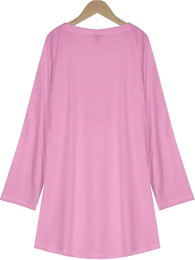 Womens Tunic Shirt Cute Cat Print Long Sleeve Round Neck Women T Shirts Cotton Casual Plus Size Vacation Tunics Tops
