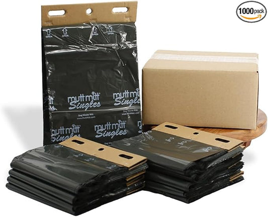 Mutt Mitt® Singles Dog Waste Header Bags multi-product listing - 1,000 Mutt Mitt® Singles Bags perfect for 2 Dog Waste Stations - Single-Ply, thick bag with a bottom gusset, for safer, easier pick-up