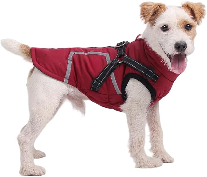 Warm Dog Coat Reflective Jacket, Waterproof Winter Coat for Dogs Turtleneck Dog Clothes for Cold Weather (Red, XL(Chest:18.9-20.4",Neck:(16.9"))