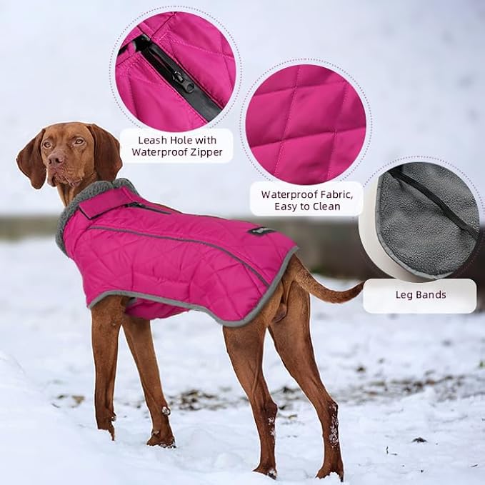 Fragralley Dog Coat Small, Waterproof Dog Jacket with Warm Fleece Lining, Adjustable Reflective Dogs Winter Coat, Turtleneck Pet Coats for Cold Weather (Rose Pink S)