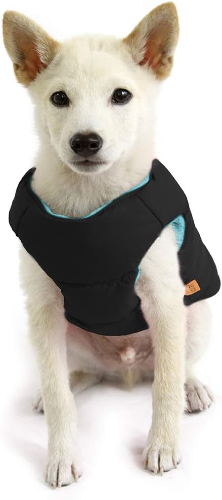 Gooby Padded Vest Dog Jacket - Solid Black, Small - Warm Zip Up Vest Fleece Jacket with Dual D Ring Leash Water Resistant for Small to Medium Dogs