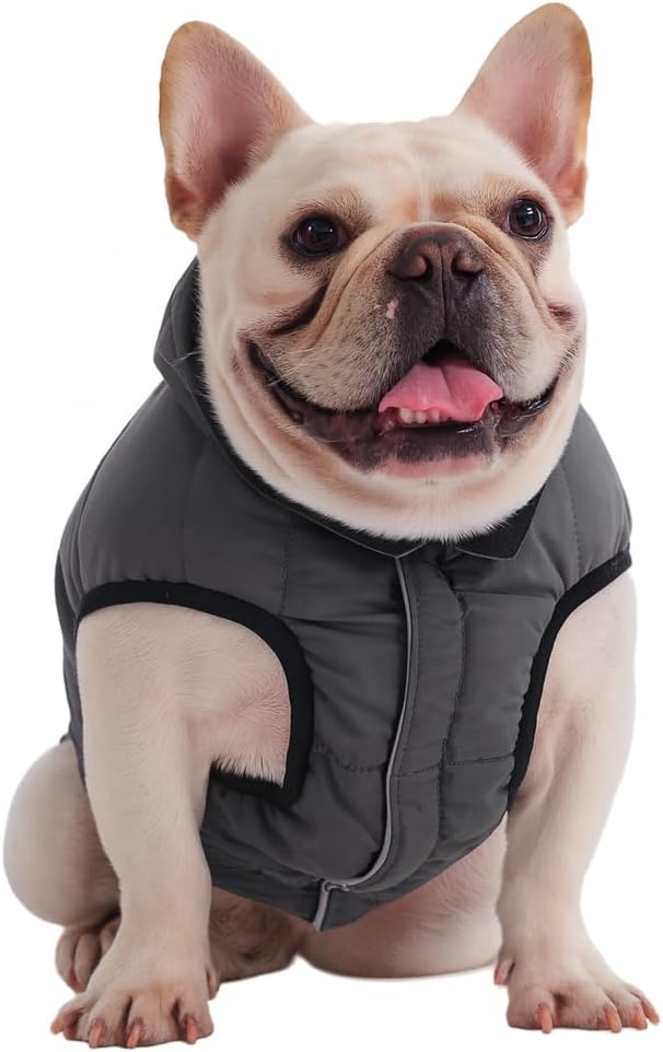 PetWarm Reversible Dog Cold Weather Coats, Waterproof Dog Puffer Vest, Vest for Dogs with Hook-and-Loop Strap, Windproof Outdoor Coat for Winter Walks and Snowy Days, Grey, S