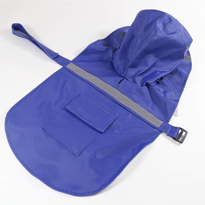 Large Dog Raincoat Adjustable Pet Waterproof Clothes Lightweight Rain Jacket Poncho Hoodies with Strip Reflective(Dark Blue,XL)