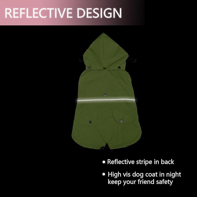 Dog Raincoat Waterproof Raincoats Dog rain Jacket Buttons Zipper Hood Drawstring Suitable for Small Medium Yorkie Terrier Schnauzer Poodle Border Collie Labrador 8lbs to 80lbs Green XS