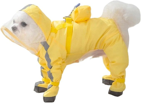 Full Coverage Small Dog Raincoat, Waterproof with Four-Leg Protection, Ideal for Teddy Bears, Includes Waterproof Mini Backpack (Yellow, Medium(Suggest Weight 5.5-8.8lb))
