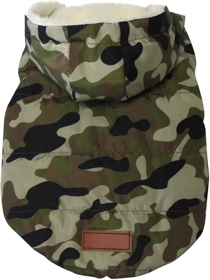 Fleece Lining Extra Warm Dog Hoodie in Winter for Large Dogs Jacket Pet Coats with Hooded,Green Camo XXL
