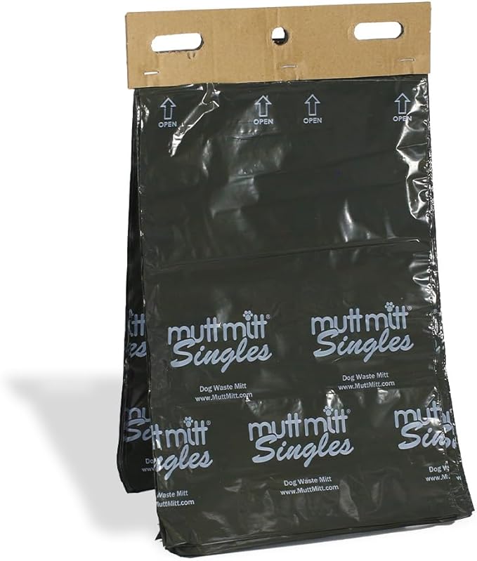 Mutt Mitt® Singles Dog Waste Header Bags - 500 Bags perfect for 1 Dog Waste Station - Single-Ply, thick bag with a bottom gusset, for safer, easier pick-up