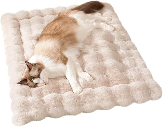 Plush Dog Bed Mat Faux Fur Cat Beds for Indoor Cats with Anti-Slip Bottom Kitten Self Warming Bed for Couch/Floor/Dog & Puppy Friendly 27 x 20 Inch Large White