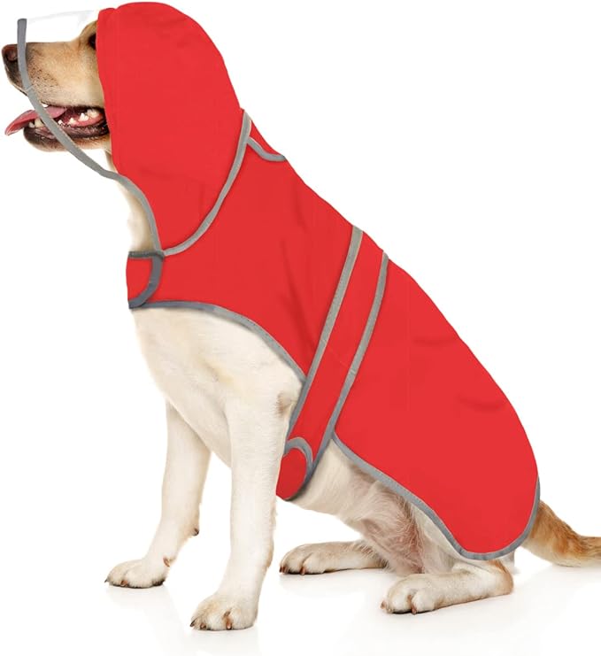 HDE Dog Raincoat with Clear Hood Rain Jacket Poncho for Small Medium Large Dogs Red - L