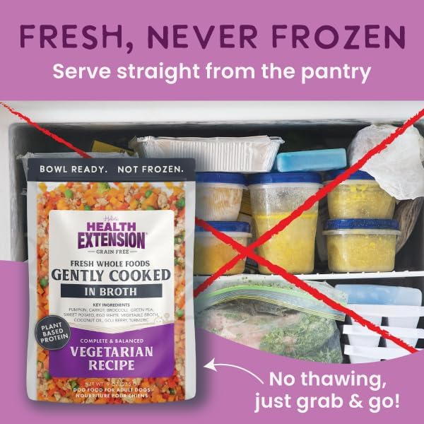 Health Extension Gently Cooked Grain-Free Vegetarian Formula Dog Food, Human-Grade & Shelf-Stable with Superfoods, Supports Digestion, Immunity, Skin & Coat, 9 oz Pouch (Pack of 1)