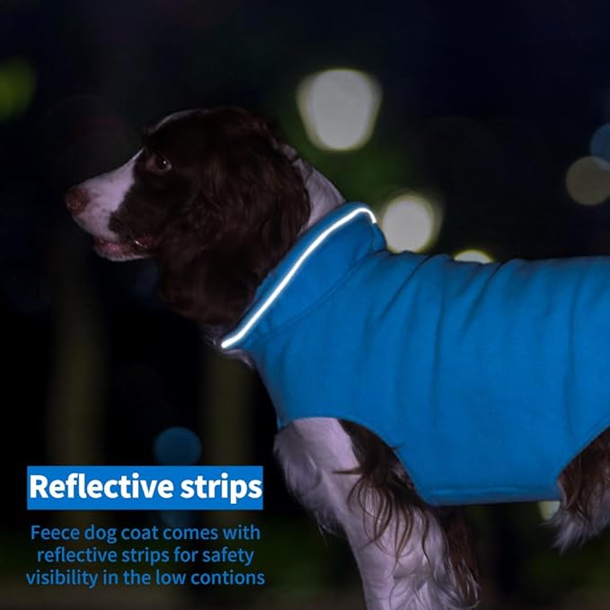 Fleece Dog Coat Reflective Cold Weather Dog Jacket Apparel for Extra Large to Small Pets(Blue,3XL)