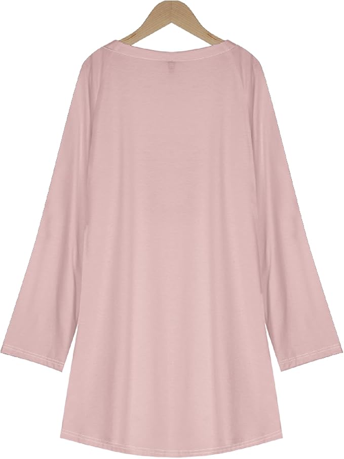 Womens Tunic Shirt Cute Cat Print Long Sleeve Round Neck Women T Shirts Cotton Casual Plus Size Vacation Tunics Tops