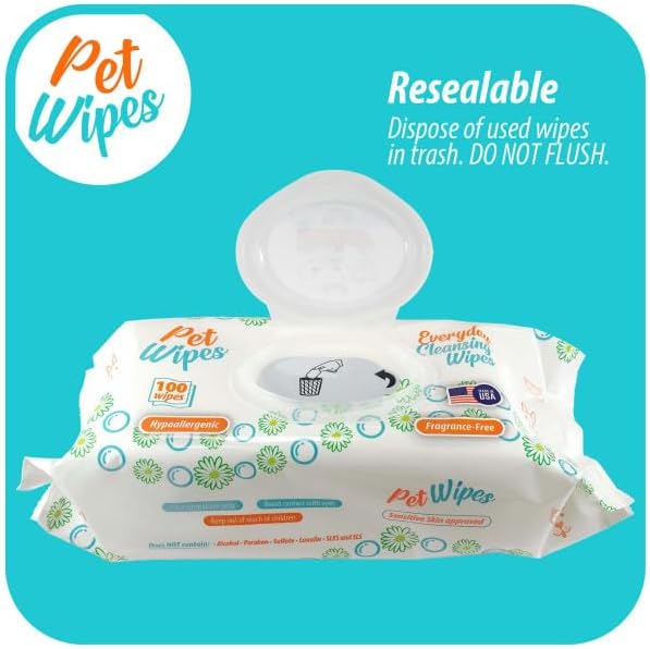 Txakur pet Wipes for Dogs and Cats Hypoallergenic Natural Products for Cleansing from Nose to Tail 100 Count 8x7in Wipes Perfect for Grooming and Cleaning Made in The USA Fragance-Free