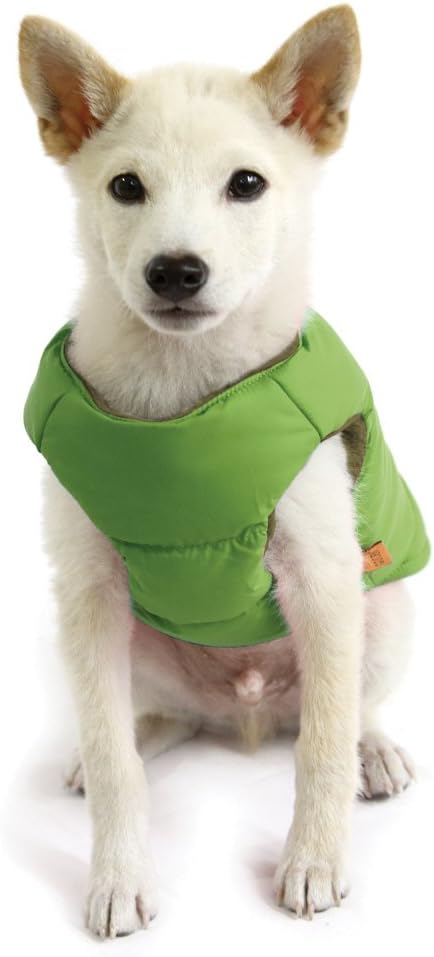 Gooby Padded Vest Dog Jacket - Solid Green, Large - Warm Zip Up Vest Fleece Jacket with Dual D Ring Leash Water Resistant for Small to Medium Dogs