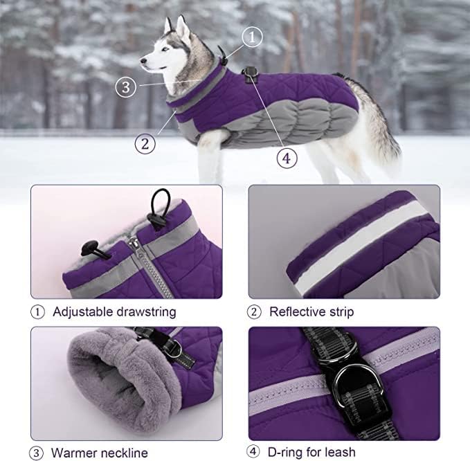 Lelepet Dog Coat Warm Dog Winter Coat Waterproof Dogs Jacket with Harness Built in Reflective Pet Fleece Vest Zip-Up Cold Weather Coats for Small Dogs Turtleneck & Windproof Coats Yorkie Purple S
