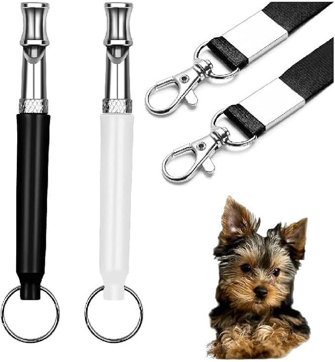 2 Pcs Dog Ttraining Whistles，Black and White，Adjustable Silent Dog Whistle，with Lanyard