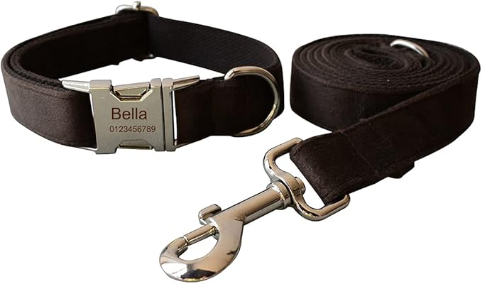 Dog Collar Custom Personalized Engraved Name and Phone Number for Puppy Small Medium Large Pets (M, Coffee)