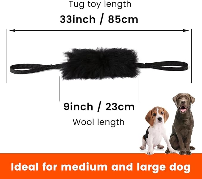 HOWGO Dog Bite Tug Toy with 2 Strong Handles - Made of Natural Sheepskin - Perfect for Tug of War, Fetch & Puppy Training - Ideal for Medium to Large Breeds (Pink)