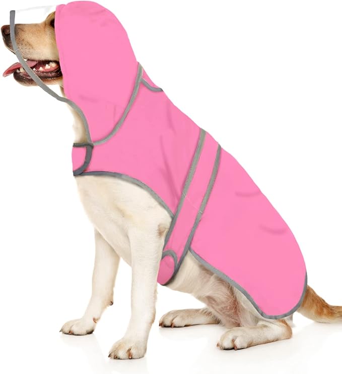 HDE Dog Raincoat with Clear Hood Rain Jacket Poncho for Small Medium Large Dogs Pink - 3XL