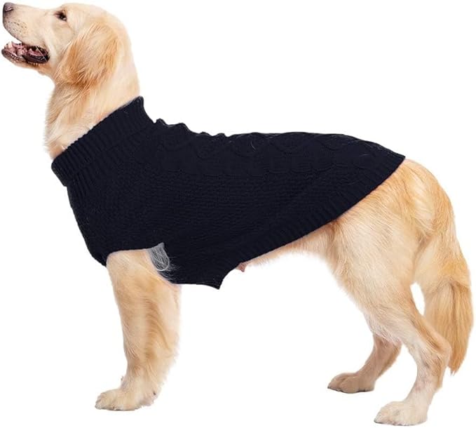Mihachi Turtleneck Dog Sweater - Winter Coat Apparel Classic Cable Knit Clothes with Leash Hole for Cold Weather, Ideal Gift for Pet in New Year Navy Blue XL