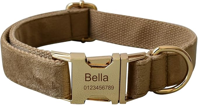 Dog Collar Custom Personalized Engraved Name and Phone Number for Puppy Small Medium Large Pets (S, Khaki)