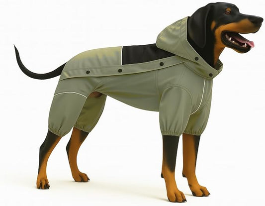 LOVELONGLONG Waterproof Dog Raincoat with Removable Hood – Outdoor Full Body Dog Jacket, Windproof Snowproof Shell Suit – All Season Pet Rain Gear Sage Green S+