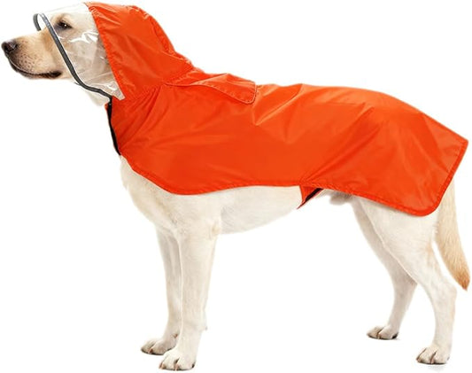 Pet Raincoat Packable Hooded Dog Rain Jacket Reflective Strips Lightweight Adjustable Poncho for Small Medium Large Dogs Orange XX 3XL (Back:28 Inches)