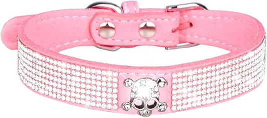 Serijoars Small Dog Collar with Rhinestone Crystal Diamond Colorful Bling Girl Puppy Cat Collars (L, Pink5)