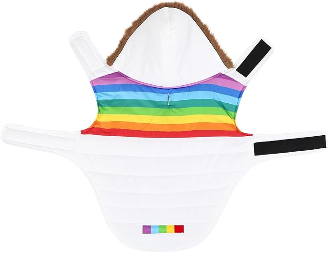 HDE Dog Puffer Jacket Fleece Lined Warm Dog Parka Winter Coat with Harness Hole White Rainbow Stripe - S