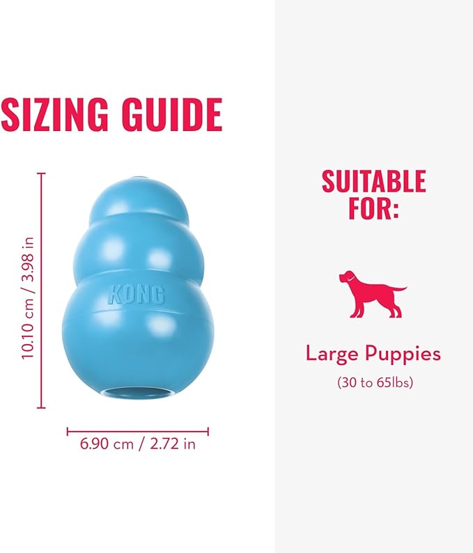 KONG Puppy - Natural Teething Rubber Chew Toy for Dogs - Stuffable Dog Toy for Extended Playtime - Chew & Fetch Toy for Puppies - For Large Puppies - Blue