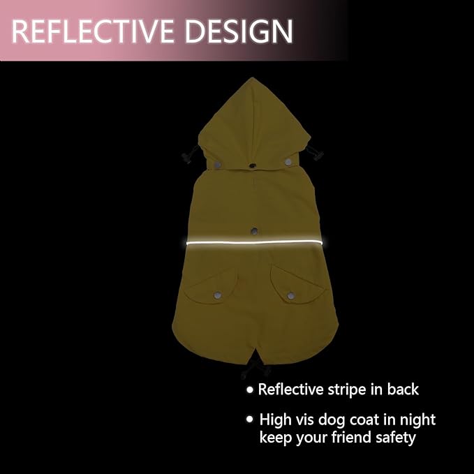 Dog Raincoat Waterproof Raincoats Dog rain Jacket Buttons Zipper Hood Drawstring Suitable for Small Medium Yorkie Terrier Schnauzer Poodle Border Collie Labrador 8lbs to 80lbs Yellow XXL