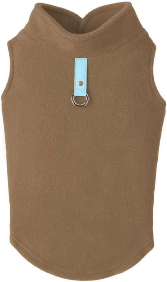 Gooby Fleece Vest Dog Sweater - Clay, Medium - Warm Pullover Fleece Dog Jacket with O-Ring Leash for Small to Medium Dogs