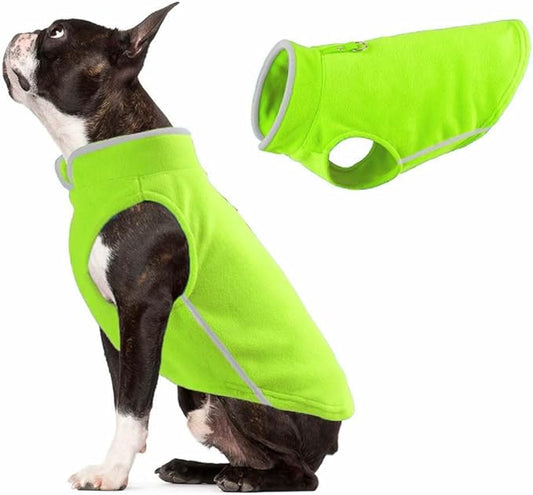 JACKO & CO - Fleece Vest Dog Sweater with Leash Ring - Soft, Warm & Lightweight Pullover Coat for Small & Medium Dogs, Puppies & Cats - Cozy Fall/Winter/Spring Pet Jacket (Lime Green, Medium 6-10lbs)