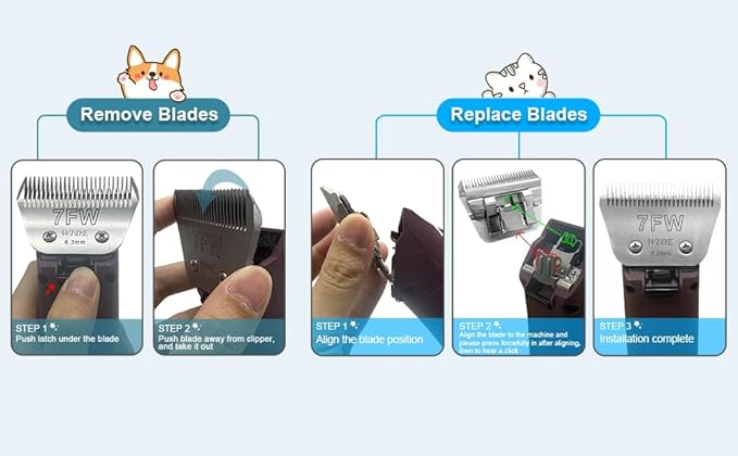 7FW Dog Grooming Wide Blade,Detachable Pet Dog Grooming Blades,Compatible with Andis,Oster A5,Wahl km10 Clippers.Cutting Length 1/8 in(3.2mm)