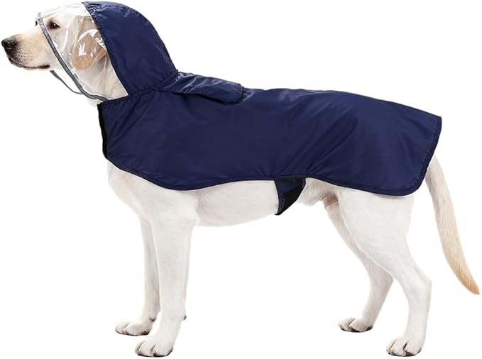 Pet Raincoat Packable Hooded Dog Rain Jacket Reflective Strips Lightweight Adjustable Poncho for Small Medium Large Dogs Blue XXL