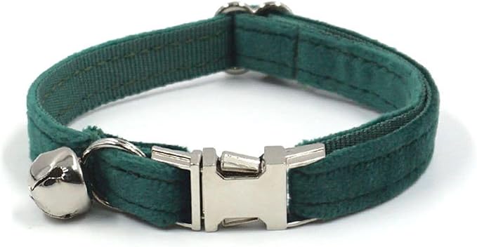 Personalized Cat Collar with Bells,Velvet Customized Small Cat Collar with Name Tag,Pet Collar with Name Phone Number Engraved ID Tags for Boy and Girl Kitten Cats (Christmas Green)