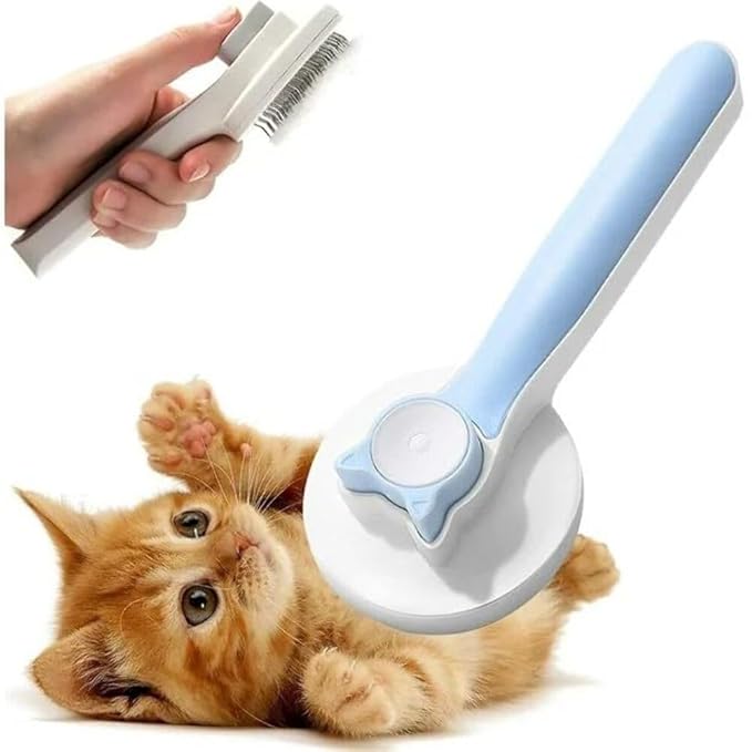Pet Grooming Brush - Gentle Slicker for Removing Loose Undercoat, Suitable for Cats and Dogs (Blue)