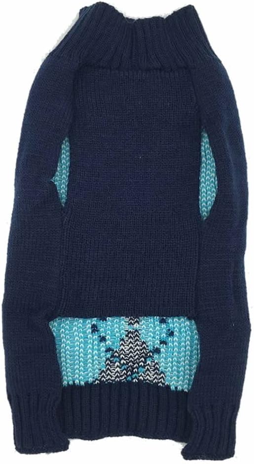 Alemon Blue Argyle Cable Knit Turtleneck Sweater for Medium Dogs Knitwear Girl Boy Dog Sweater Back Length 19"