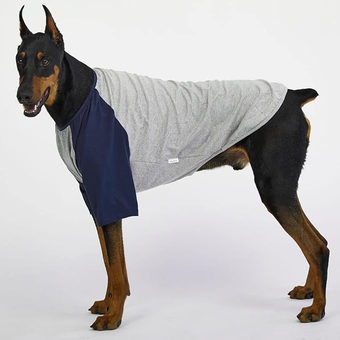 Dog Shirt for Small and Large Dogs Raglan Cotton T-Shirts Soft Breathable Dog Shirts pet Clothes Gray Series (4X-Large, Gray/Navy)