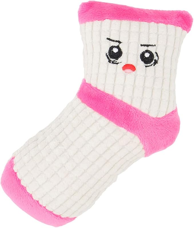 Squeaky Dog Toys, Pet Funny Stuffed Plush Cute Socks Birthday Gift Chew Toys for Small Medium Dogs(Pink White)