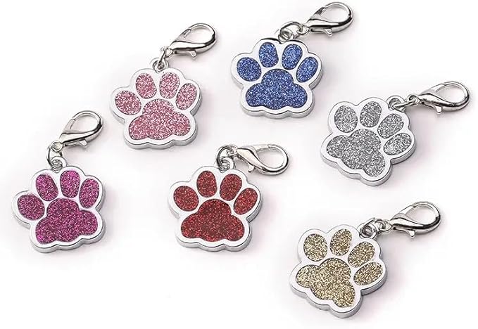 Cute Personalized Pet Name Tags - Glitter Custom Dog/Cat ID Tags, Engraved Paw-Shaped Small: Light Blue