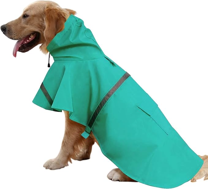 Mikayoo Large Dog Raincoat Adjustable Pet Waterproof Clothes Lightweight Rain Jacket Poncho Hoodies with Strip Reflective(Lake Blue,XL)