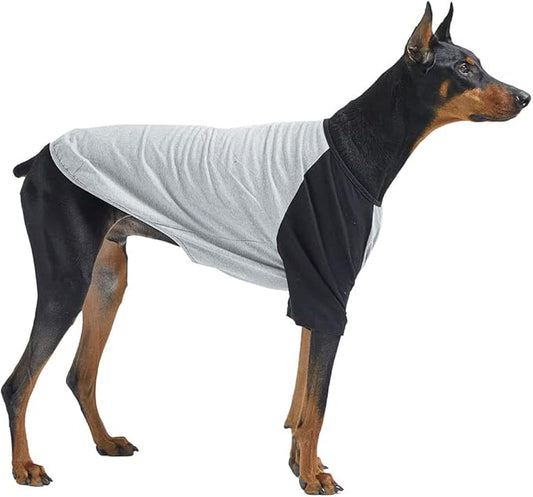Dog Shirt for Small and Large Dogs Raglan Cotton T-Shirts Soft Breathable Dog Shirts pet Clothes Gray Series (4X-Large, Gray/Black)