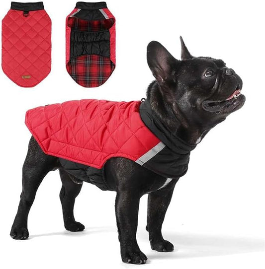 Reversible Waterproof Dog Coat - Adjustable Winter Jacket for Small to Large Breeds, Warm Cold Weather Apparel for Medium Dogs (Red & Black, X-Large (Pack of 1))