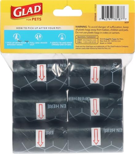 Glad for Pets Extra Large Tropical Breeze Scented Dog Waste Bags Refill Rolls| Poop Bags for Dogs, 90 Count - Poop Bag Refills, 15 Waste Bags Per Roll