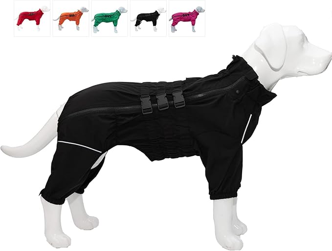 Dogs Waterproof Jacket, Lightweight Waterproof Jacket Reflective Safety Dog Raincoat Windproof Snow-Proof Dog Vest for Corgis Dachshund Small Medium Large Dogs Black D-M