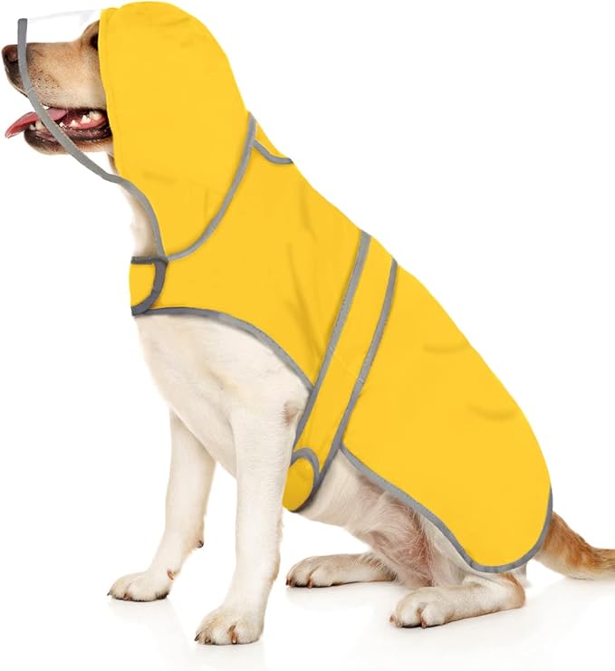 HDE Dog Raincoat with Clear Hood Rain Jacket Poncho for Small Medium Large Dogs Yellow - 3XL