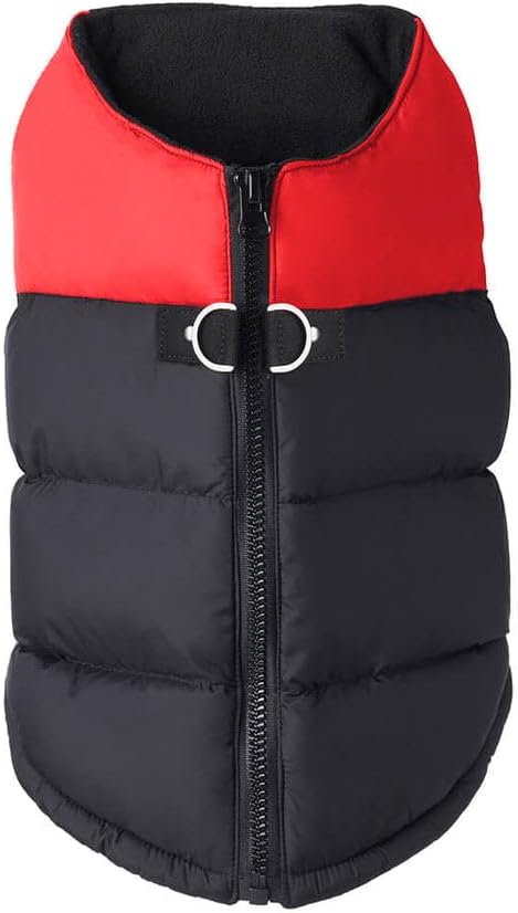 Gooby Padded Vest Dog Jacket - Red, X-Large - Warm Zip Up Vest Fleece Jacket with Dual D Ring Leash Water Resistant for Small to Medium Dogs
